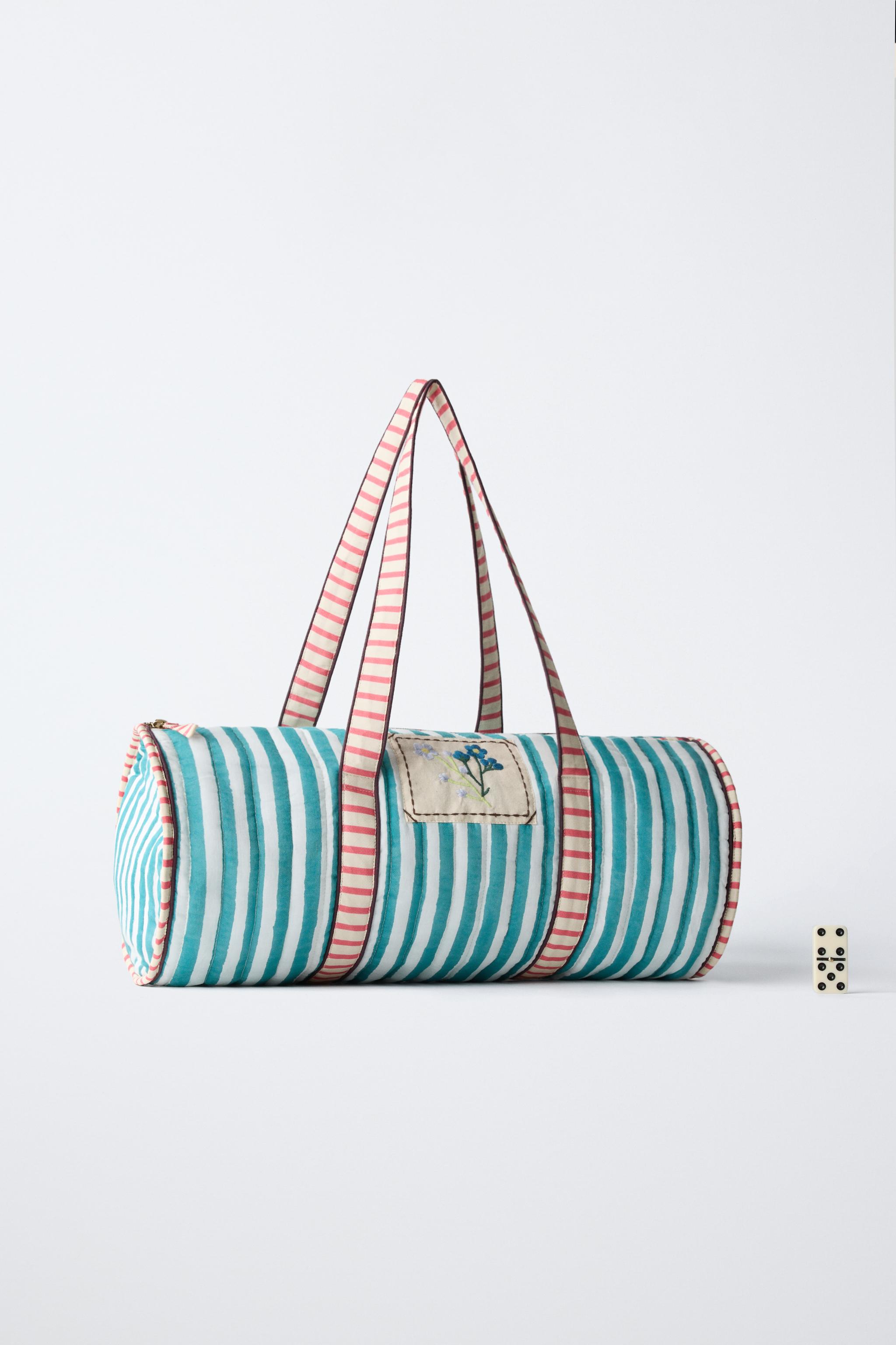 EMBROIDERED STRIPED BOWLING BAG